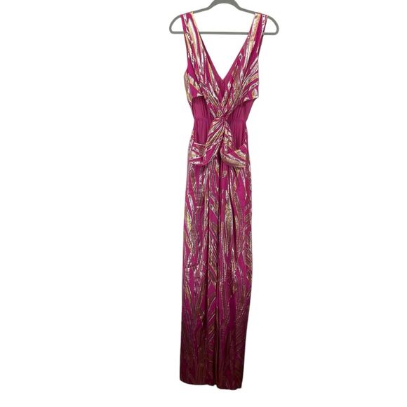 Ramy Brook Size 10 Irene Cocktail Dress Pink Silk Metallic Twisted Cutout Womens - Picture 3 of 7
